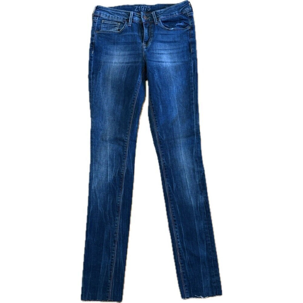 Zara Womens Z1975 Denim Jeans Skinny Mid Rise Pockets Raw Hem Size 4